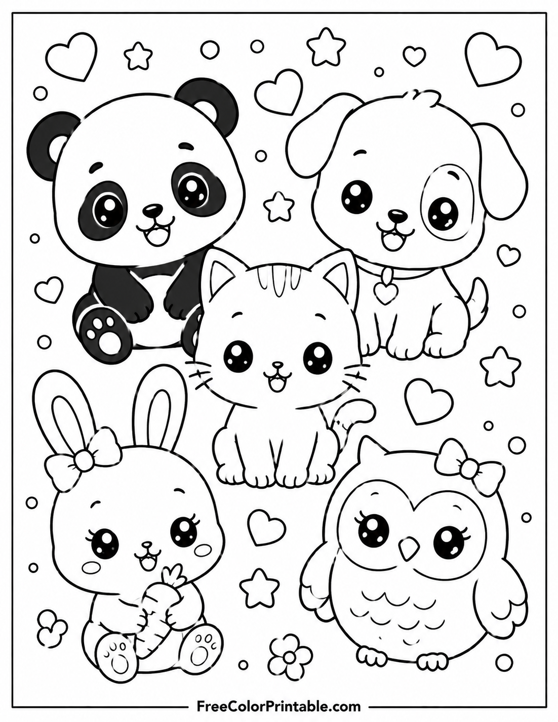 Kawaii Woodland Animals For Colouring